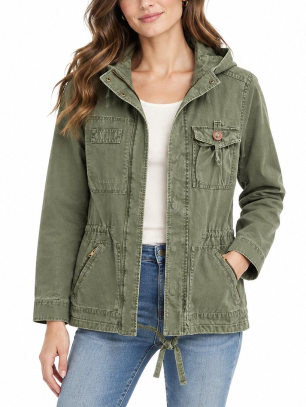 J.Crew Fall & Winter Hooded Utility Jacket Olive Green Cotton Jacket (Size XS)